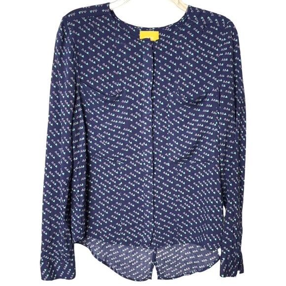 Maeve by Anthropologie‎ Long Sleeve Split Back Collarless Button Down Top Size 8 - Picture 1 of 5
